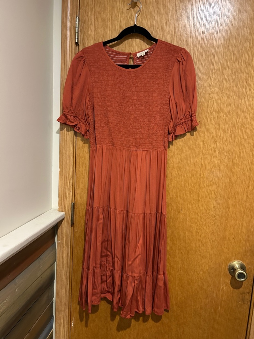 orange creek Rust Smocked Midi Dress